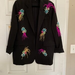 Embellished Black Jacket with Colorful Accents